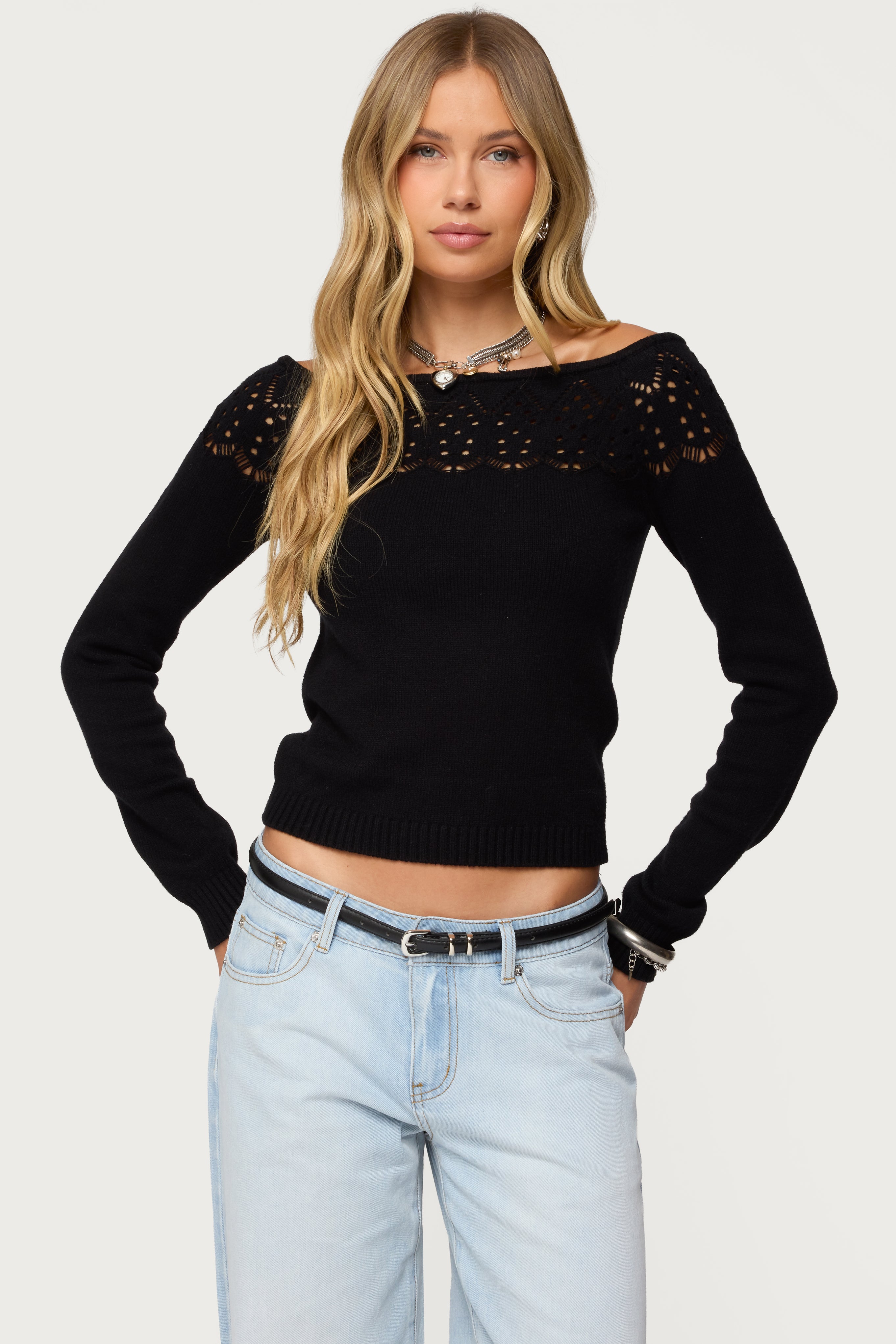 Lillis Boat Neck Knit Top - BLACK