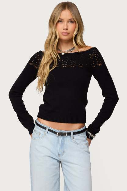 Lillis Boat Neck Knit Top - BLACK