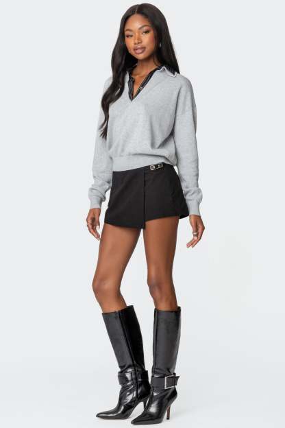 Rue Double Collared Sweater - GRAY