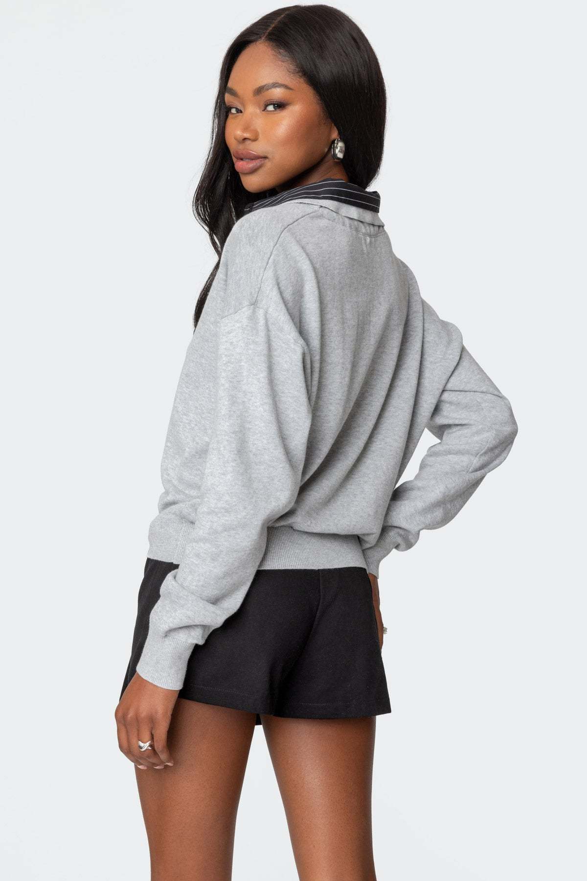 Rue Double Collared Sweater - GRAY