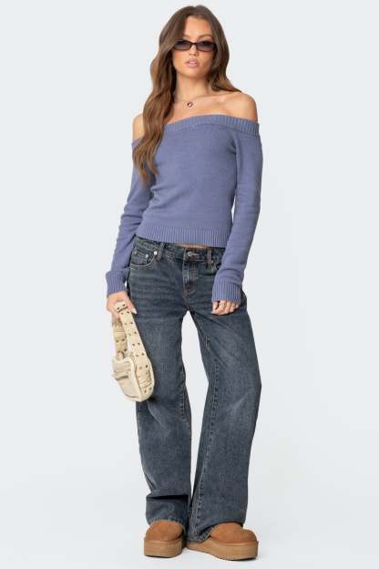 Elona Off Shoulder Knit Top - BLUE