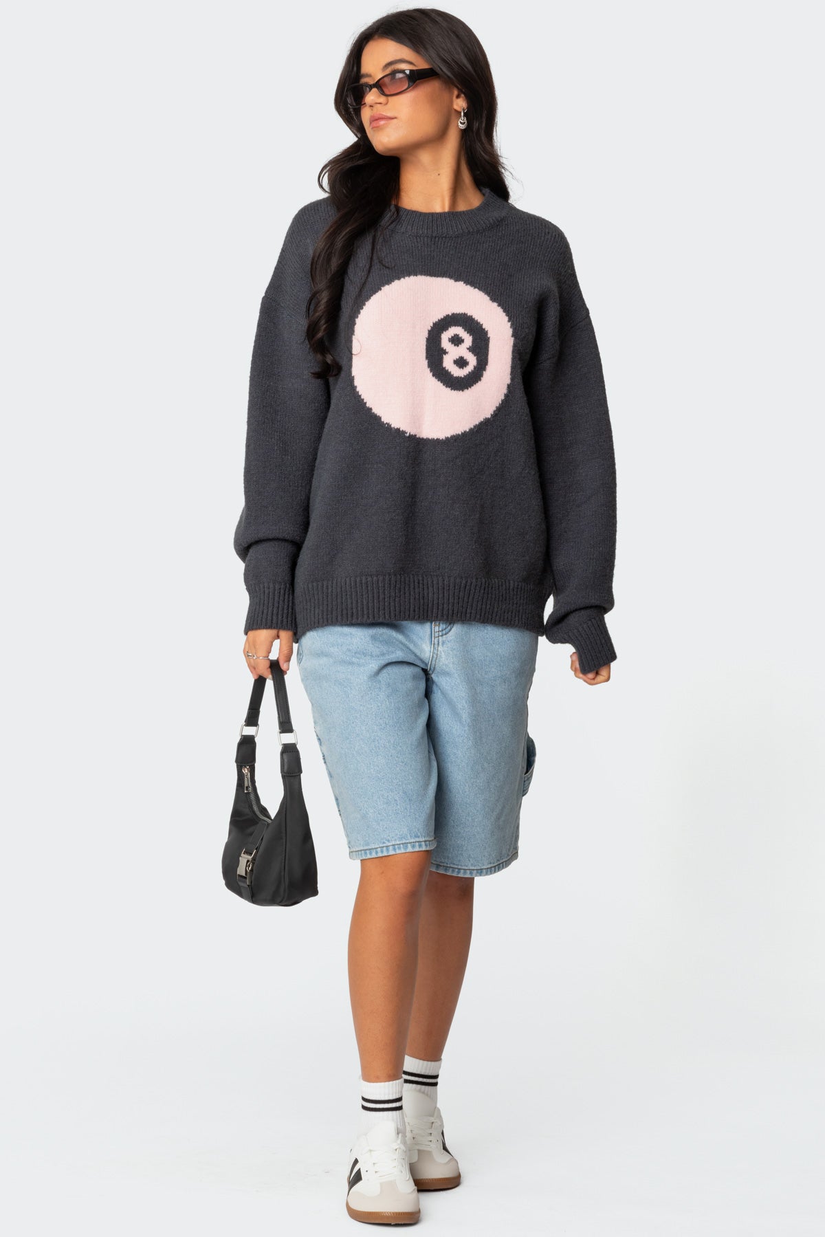 8 Ball Oversized Chunky Knit Sweater - DARK GRAY