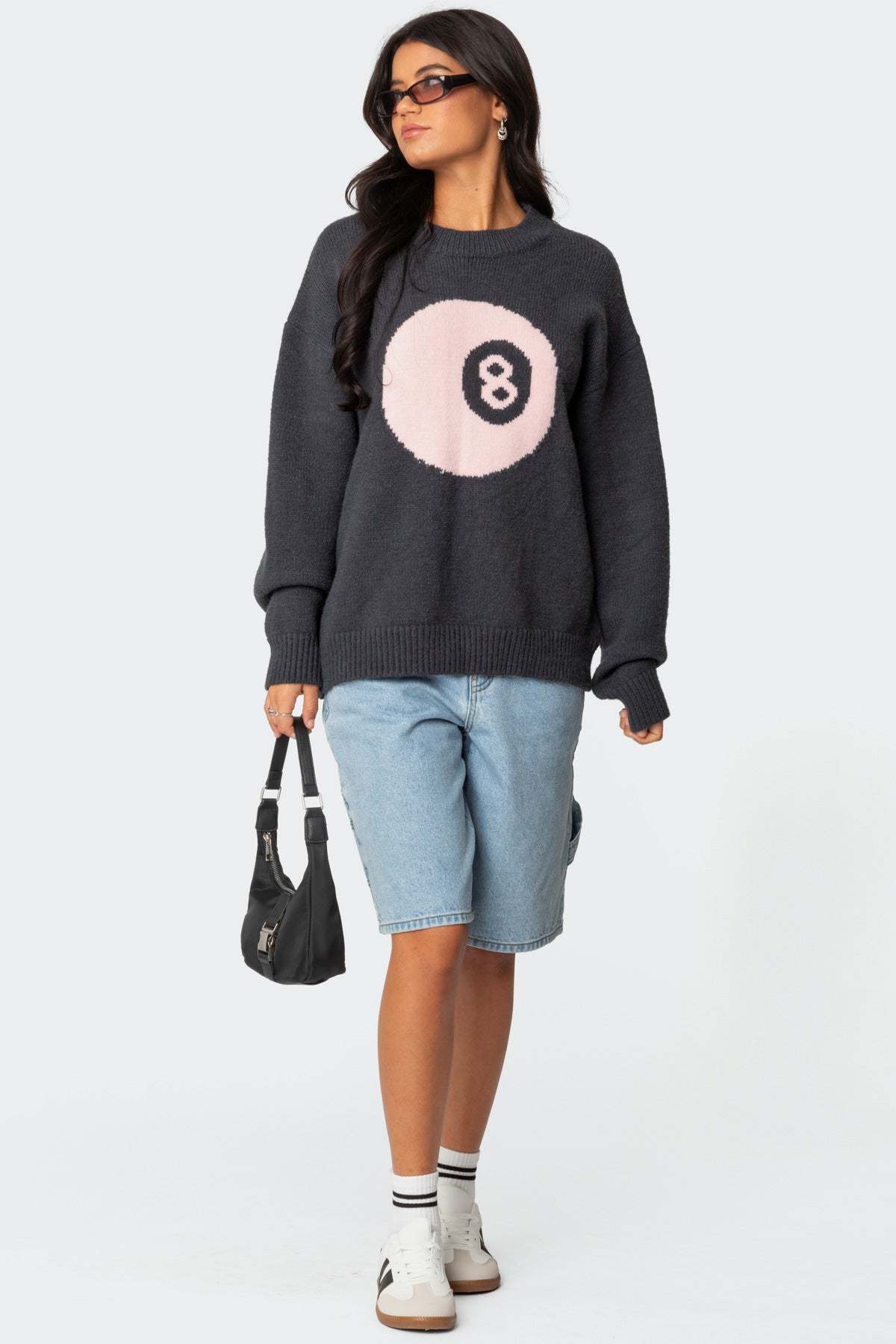 8 Ball Oversized Chunky Knit Sweater - DARK GRAY