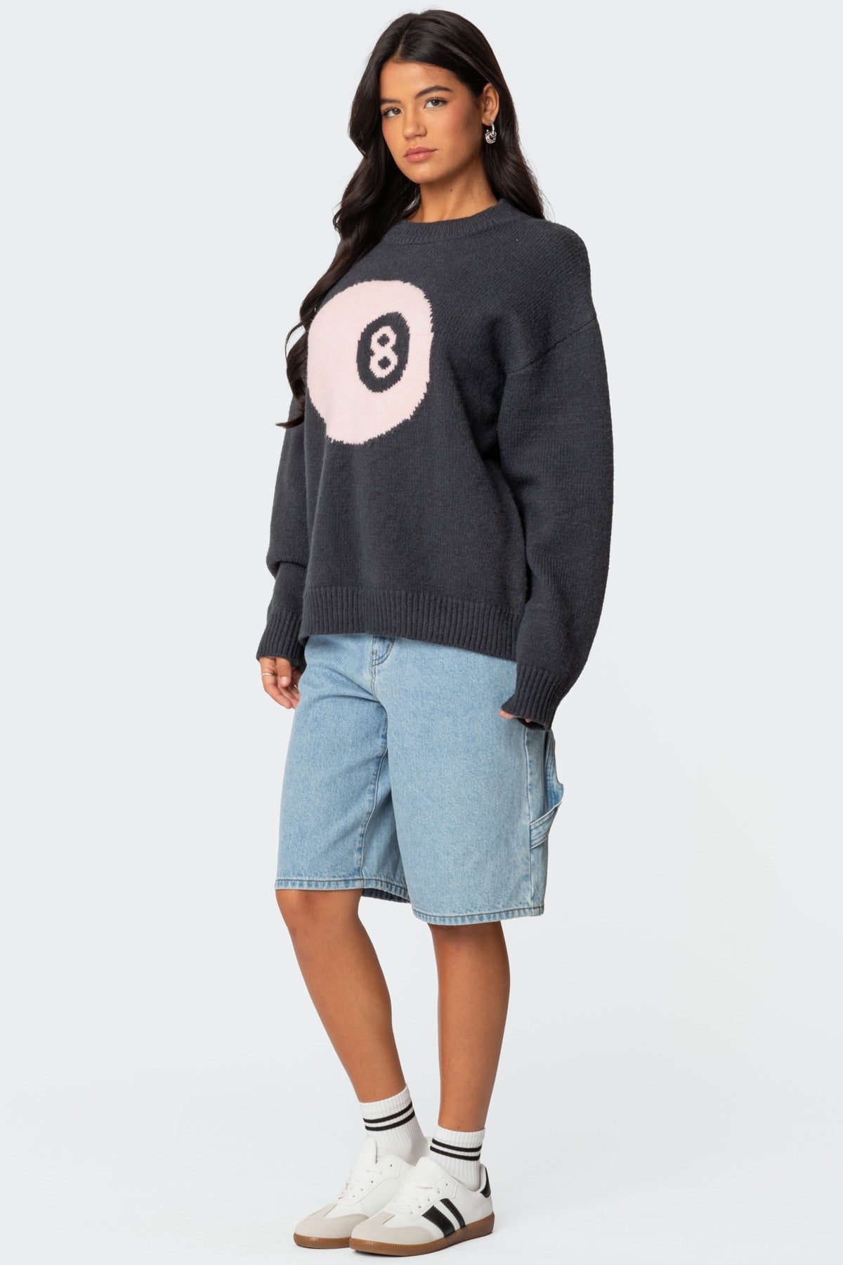 8 Ball Oversized Chunky Knit Sweater - DARK GRAY