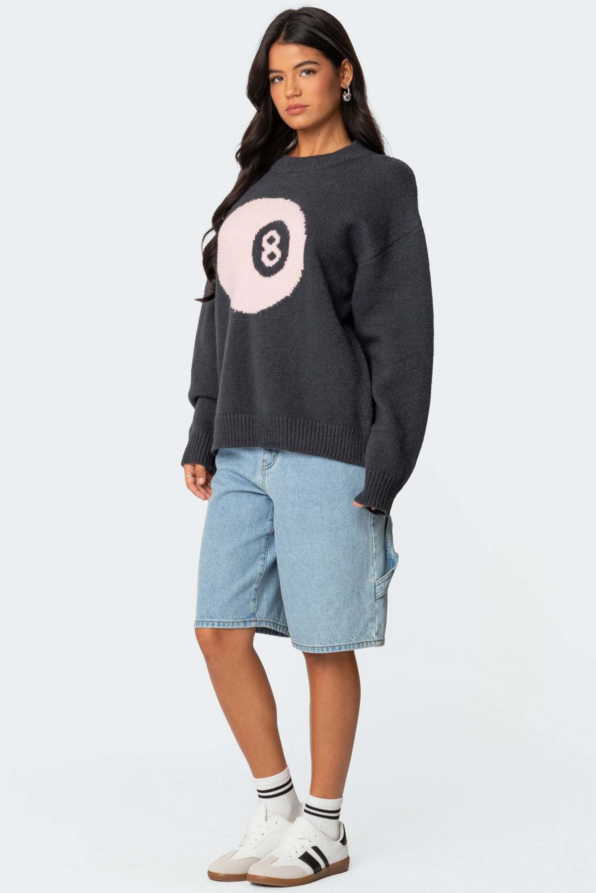 8 Ball Oversized Chunky Knit Sweater - DARK GRAY