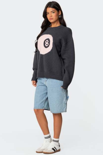 8 Ball Oversized Chunky Knit Sweater - DARK GRAY