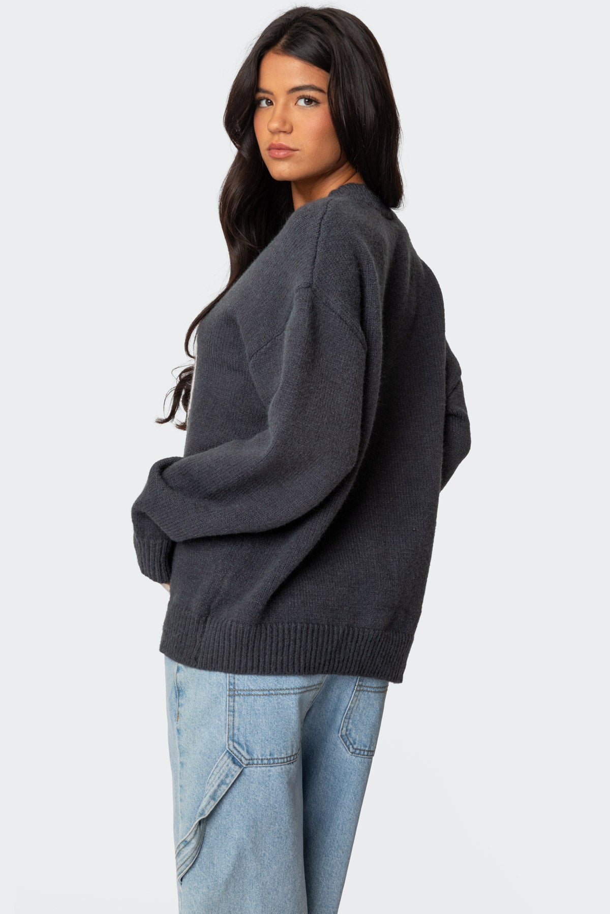 8 Ball Oversized Chunky Knit Sweater - DARK GRAY