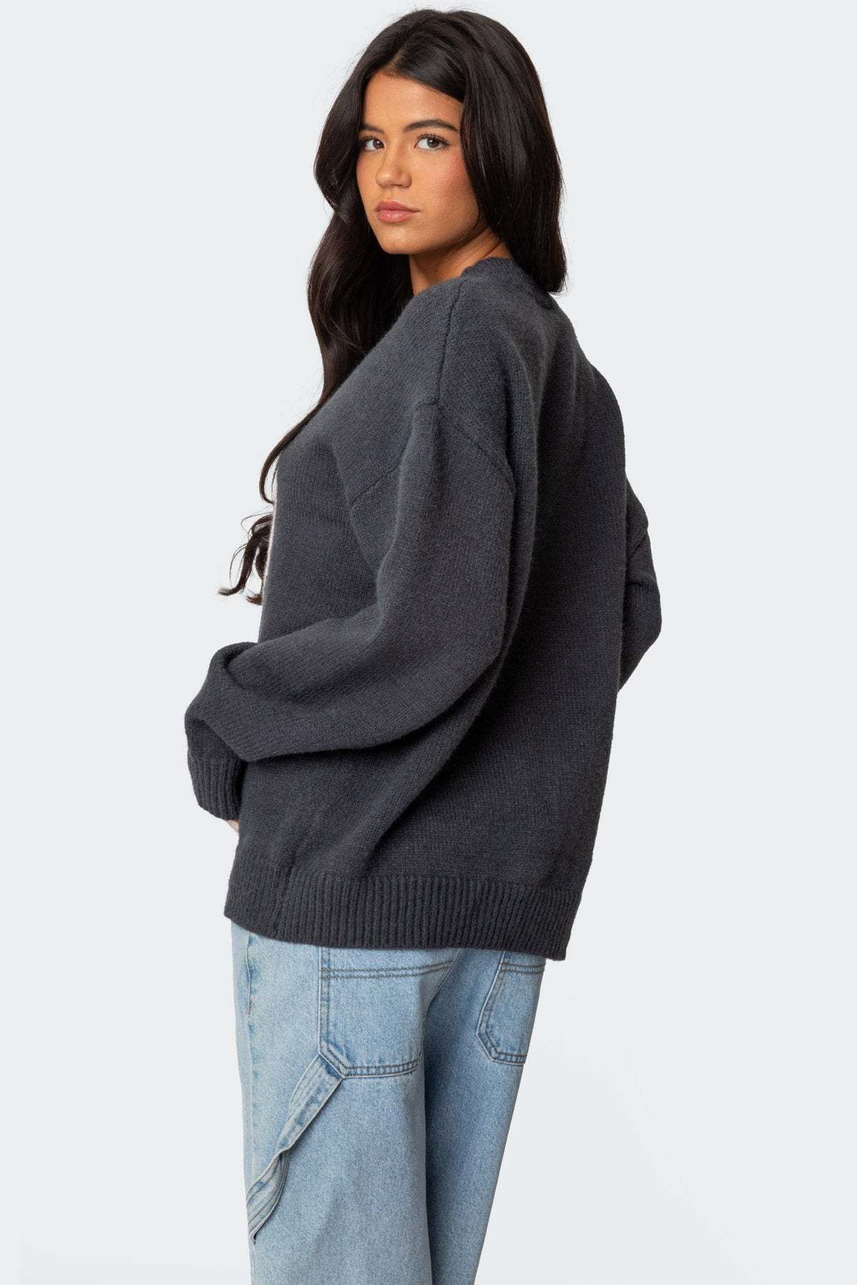 8 Ball Oversized Chunky Knit Sweater - DARK GRAY