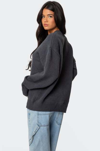 8 Ball Oversized Chunky Knit Sweater - DARK GRAY