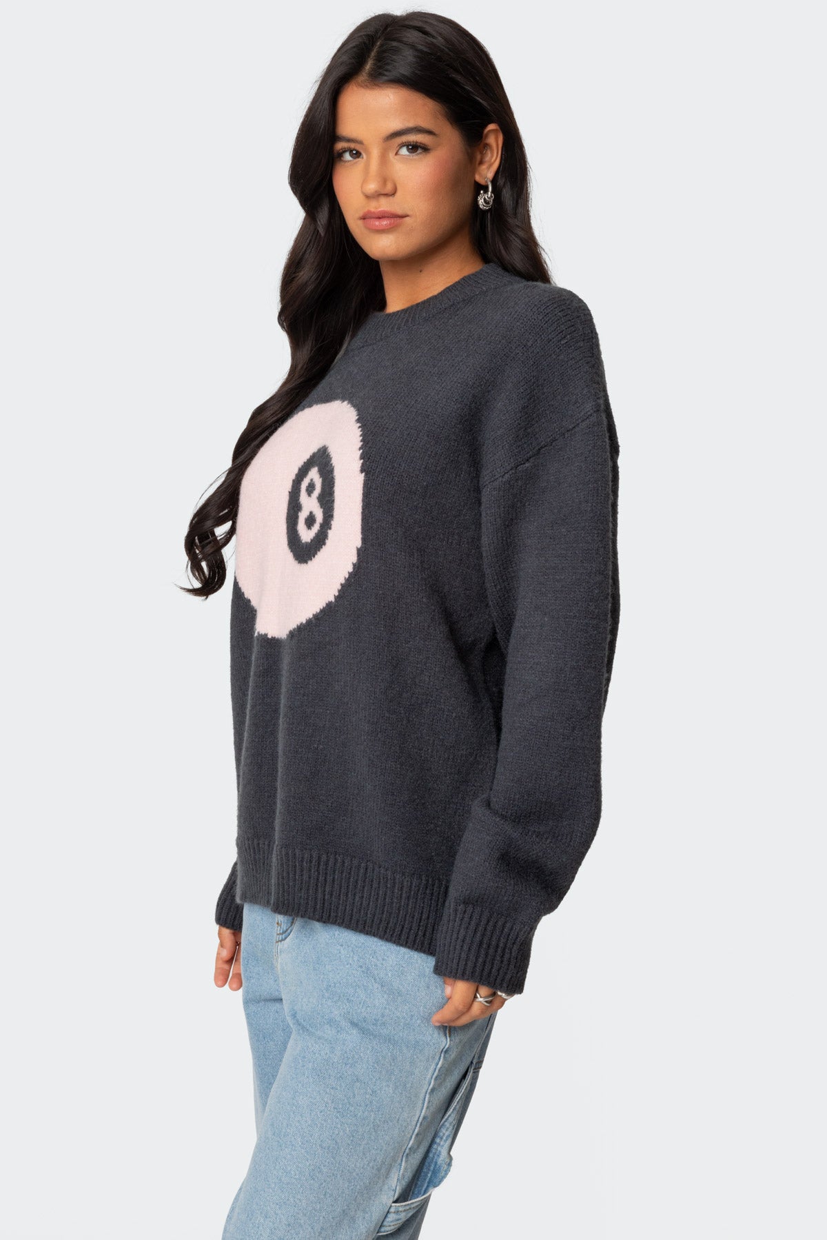 8 Ball Oversized Chunky Knit Sweater - DARK GRAY