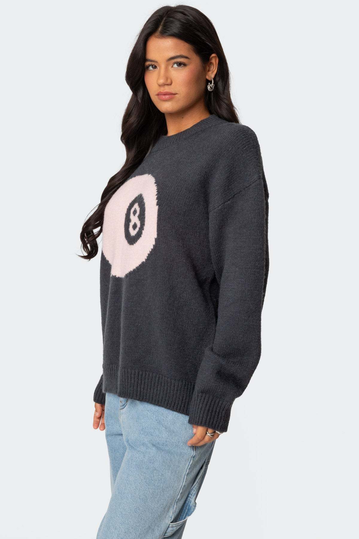 8 Ball Oversized Chunky Knit Sweater - DARK GRAY