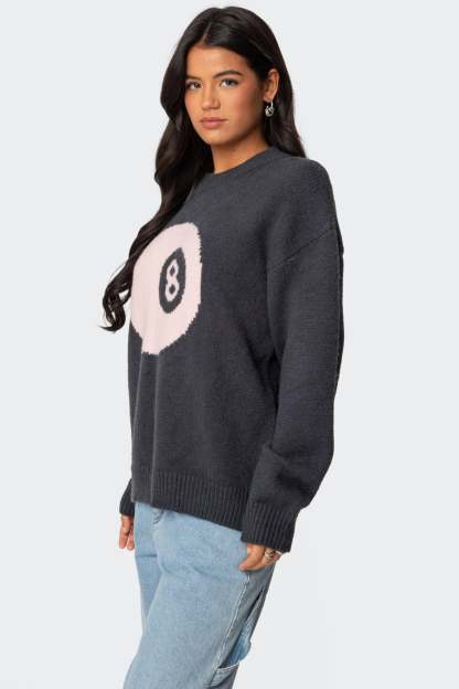 8 Ball Oversized Chunky Knit Sweater - DARK GRAY