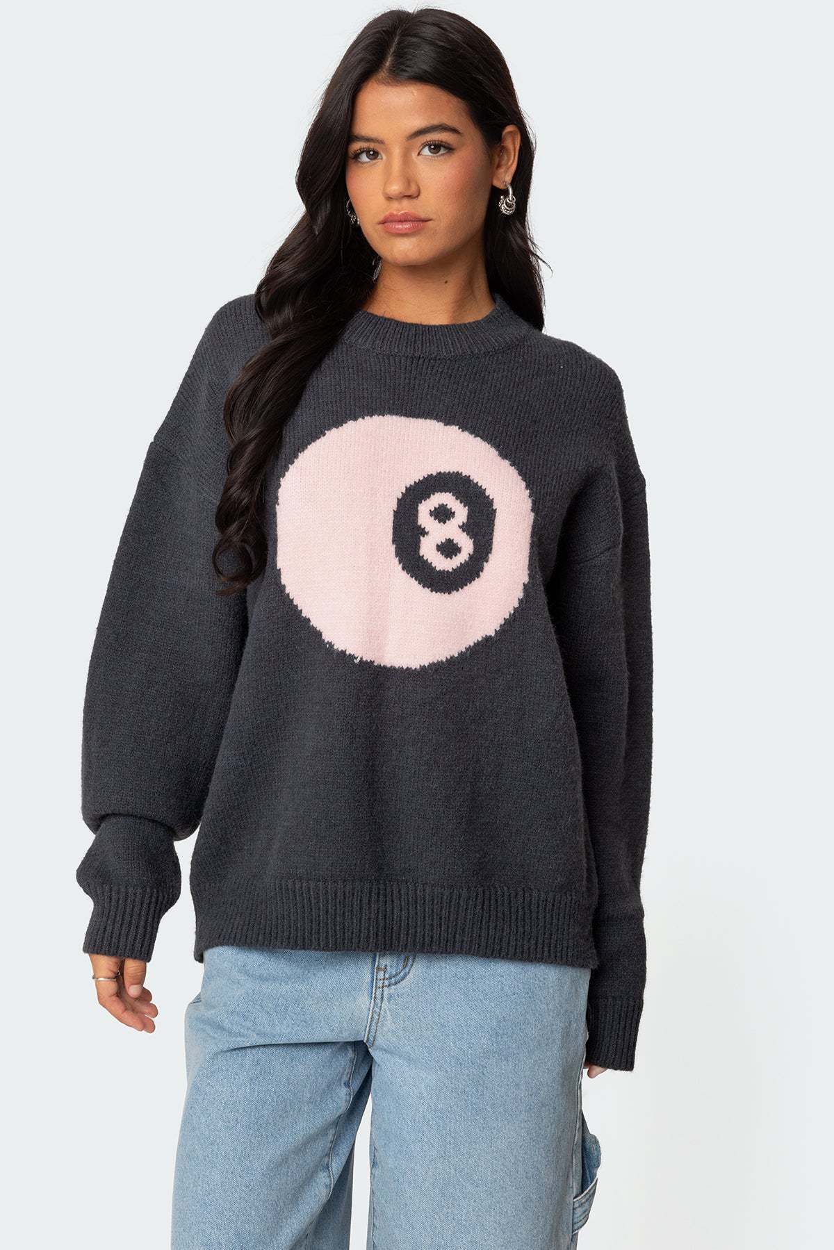 8 Ball Oversized Chunky Knit Sweater - DARK GRAY
