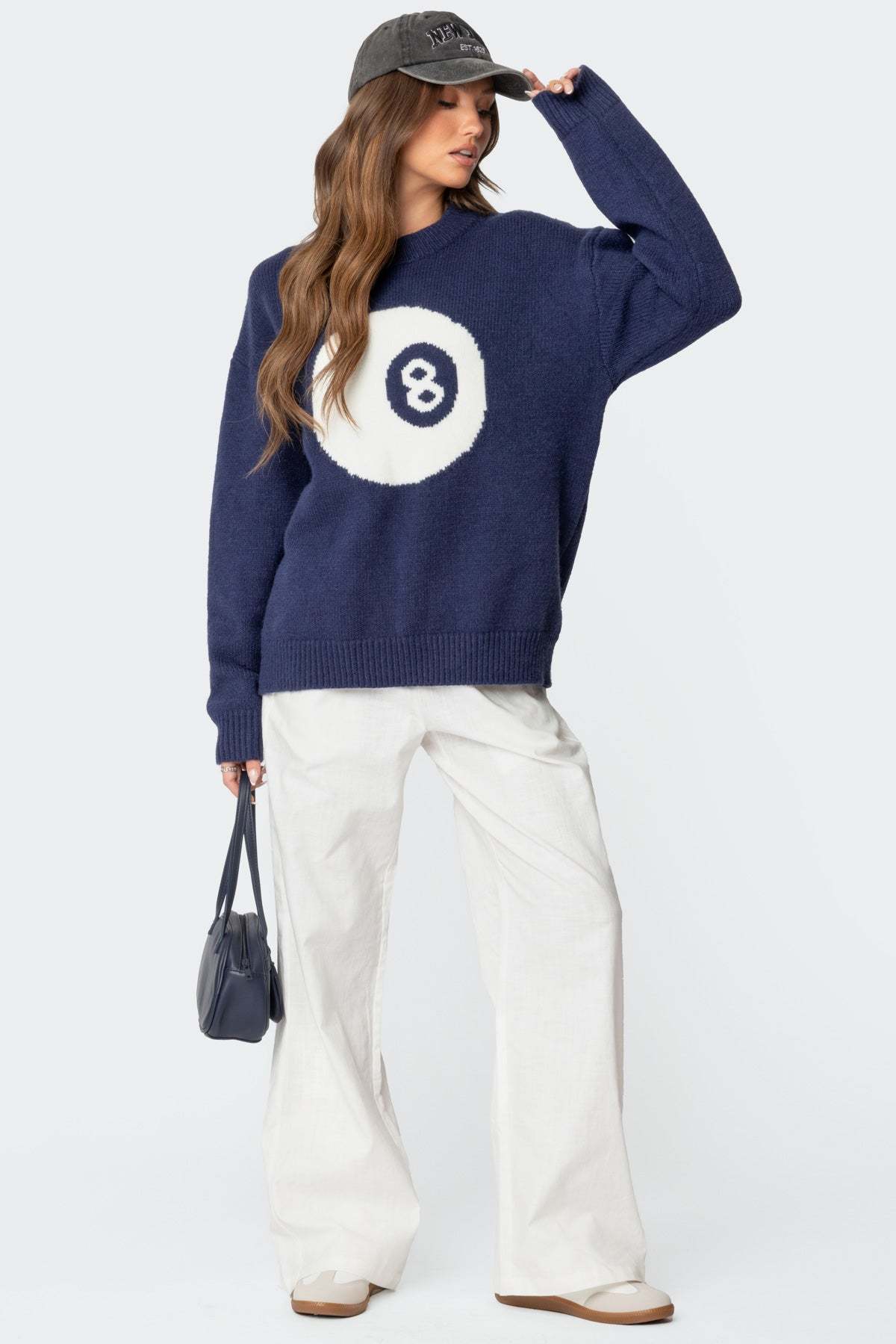 8 Ball Oversized Chunky Knit Sweater - NAVY