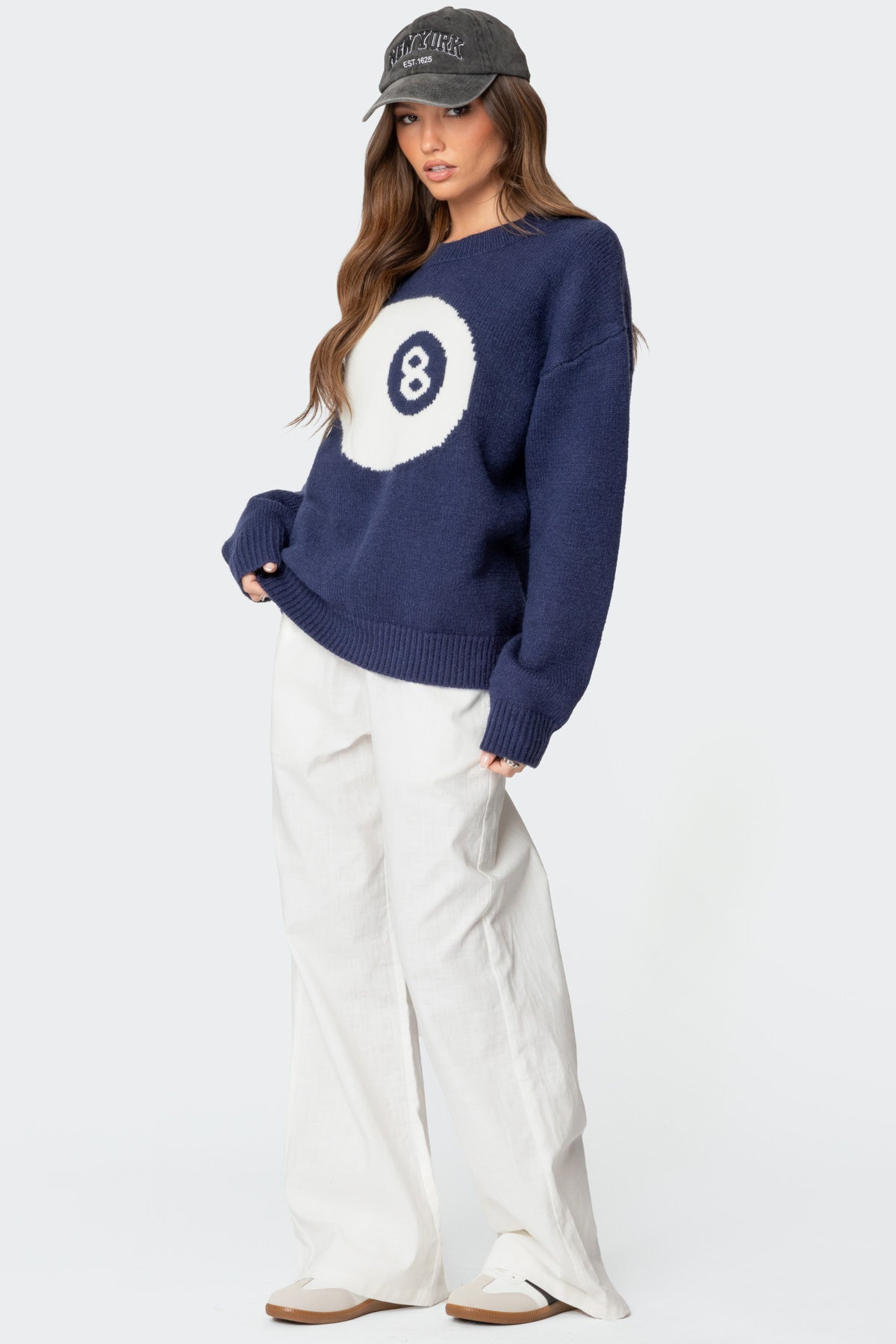 8 Ball Oversized Chunky Knit Sweater - NAVY