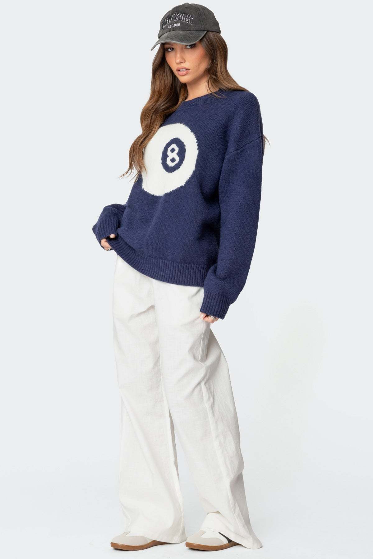 8 Ball Oversized Chunky Knit Sweater - NAVY