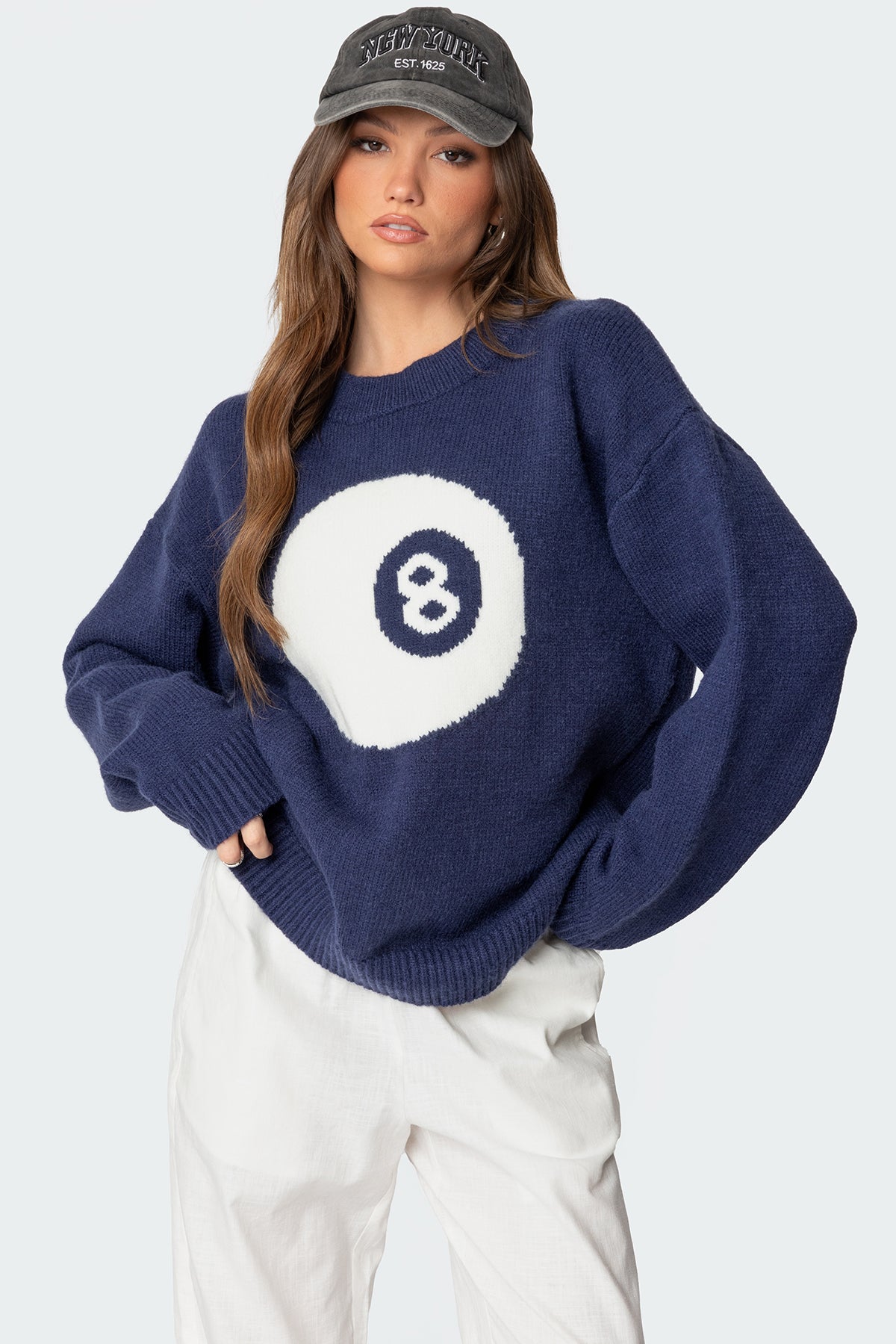 8 Ball Oversized Chunky Knit Sweater - NAVY