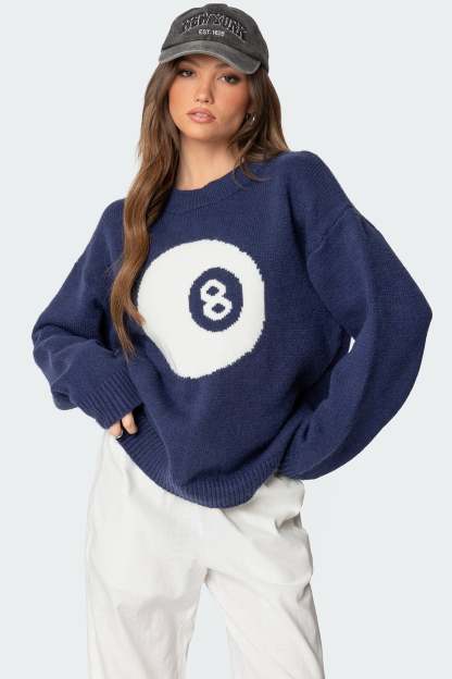 8 Ball Oversized Chunky Knit Sweater - NAVY