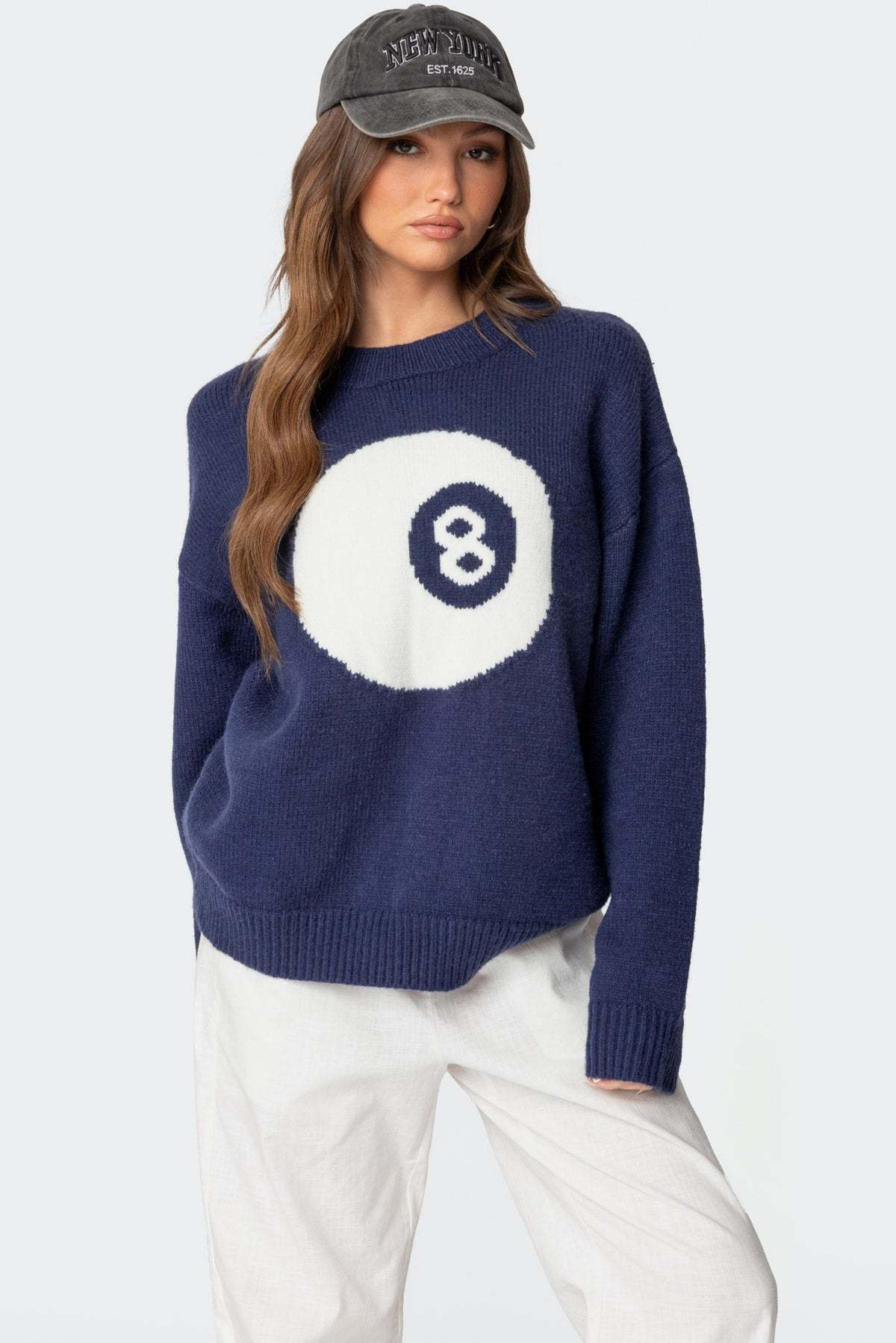 8 Ball Oversized Chunky Knit Sweater - NAVY