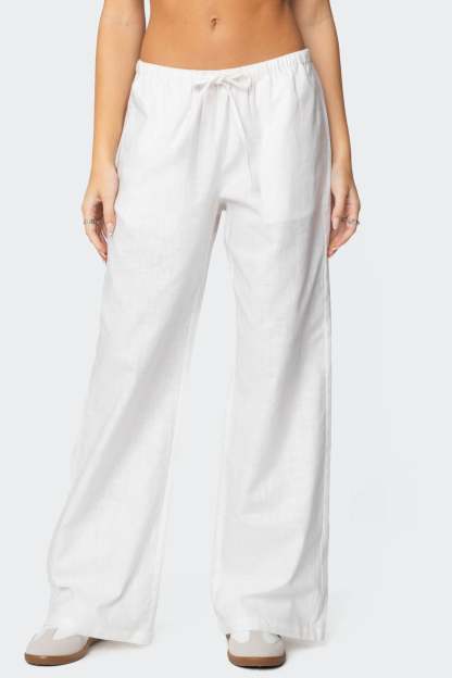 Alexa Linen Blend Pants - WHITE