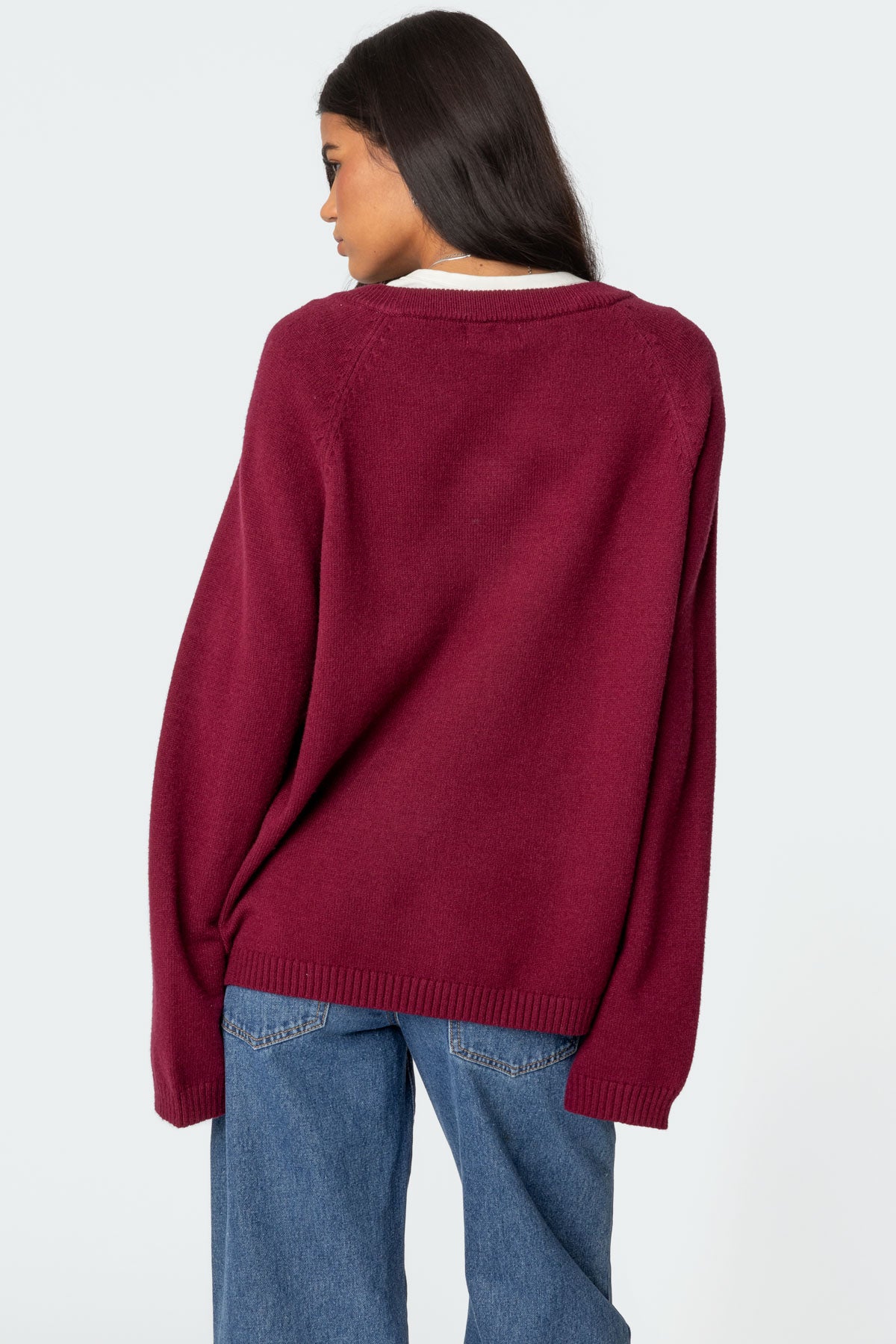 Martha Oversized V Neck Sweater - BURGUNDY