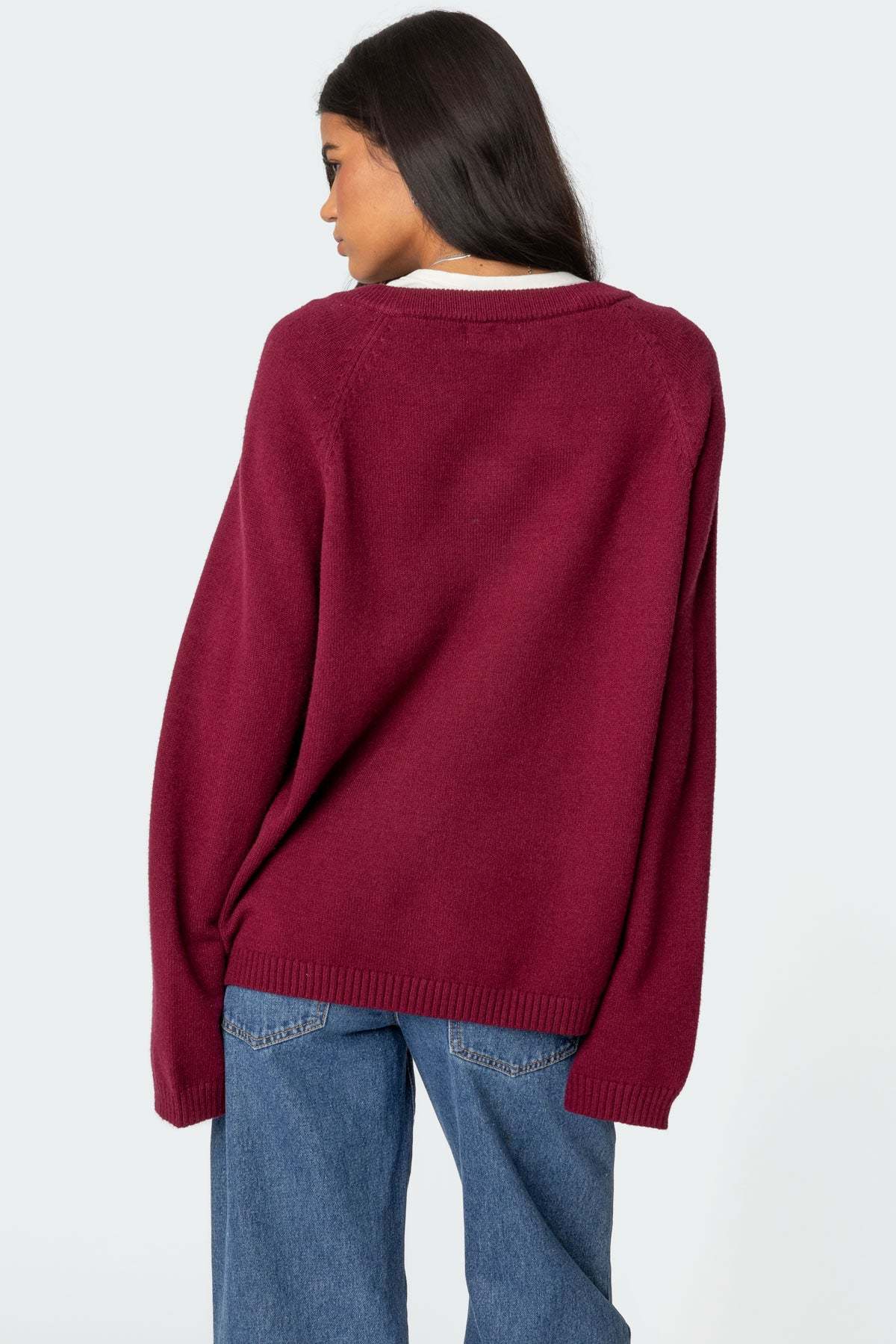 Martha Oversized V Neck Sweater - BURGUNDY