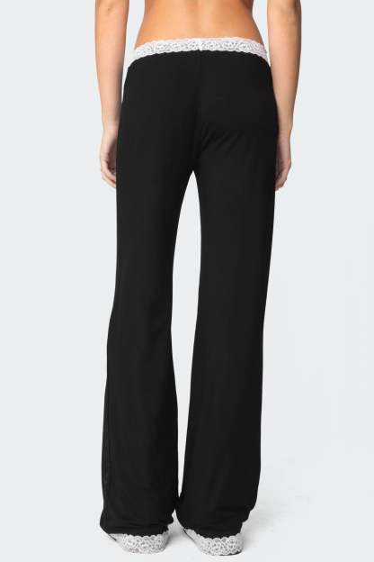 Domino Contrast Lace Trim Pants - BLACK