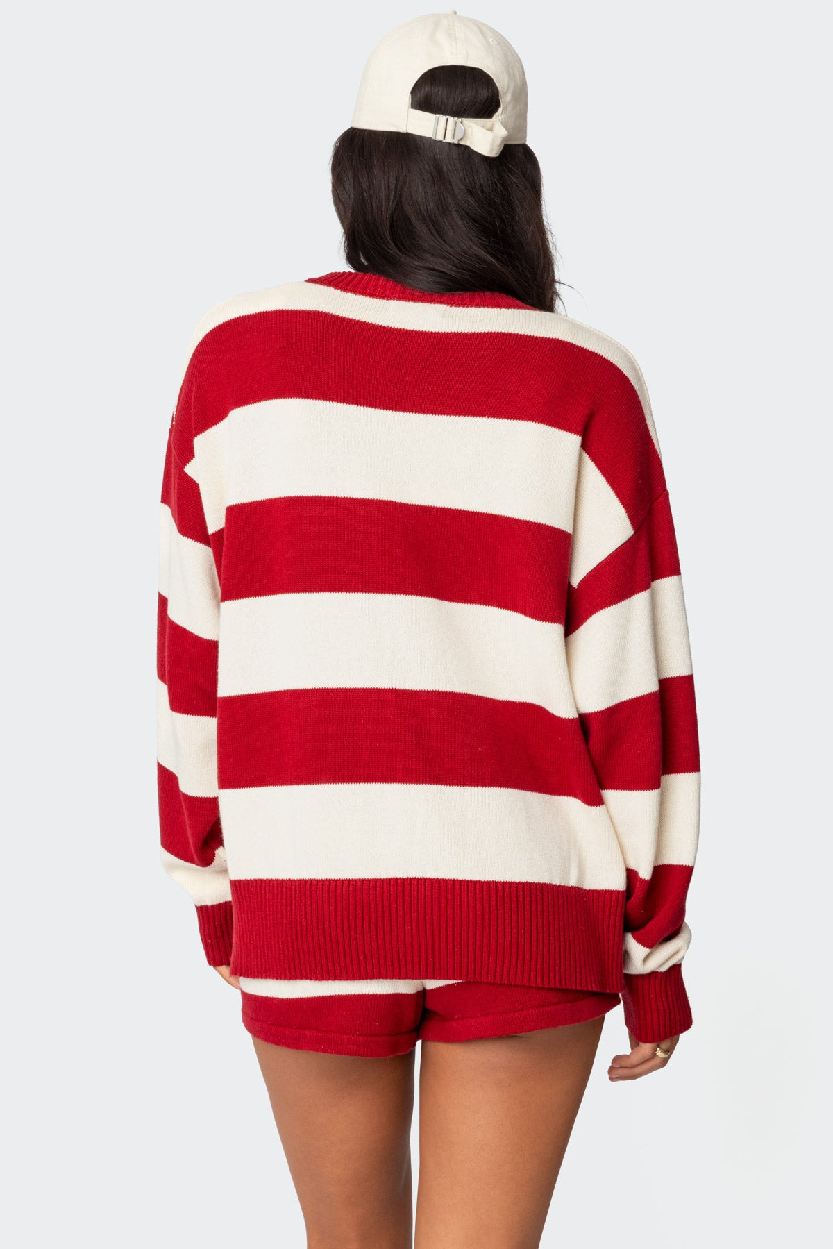 Riley Oversized Striped Sweater - BURGUNDY AND CREAM