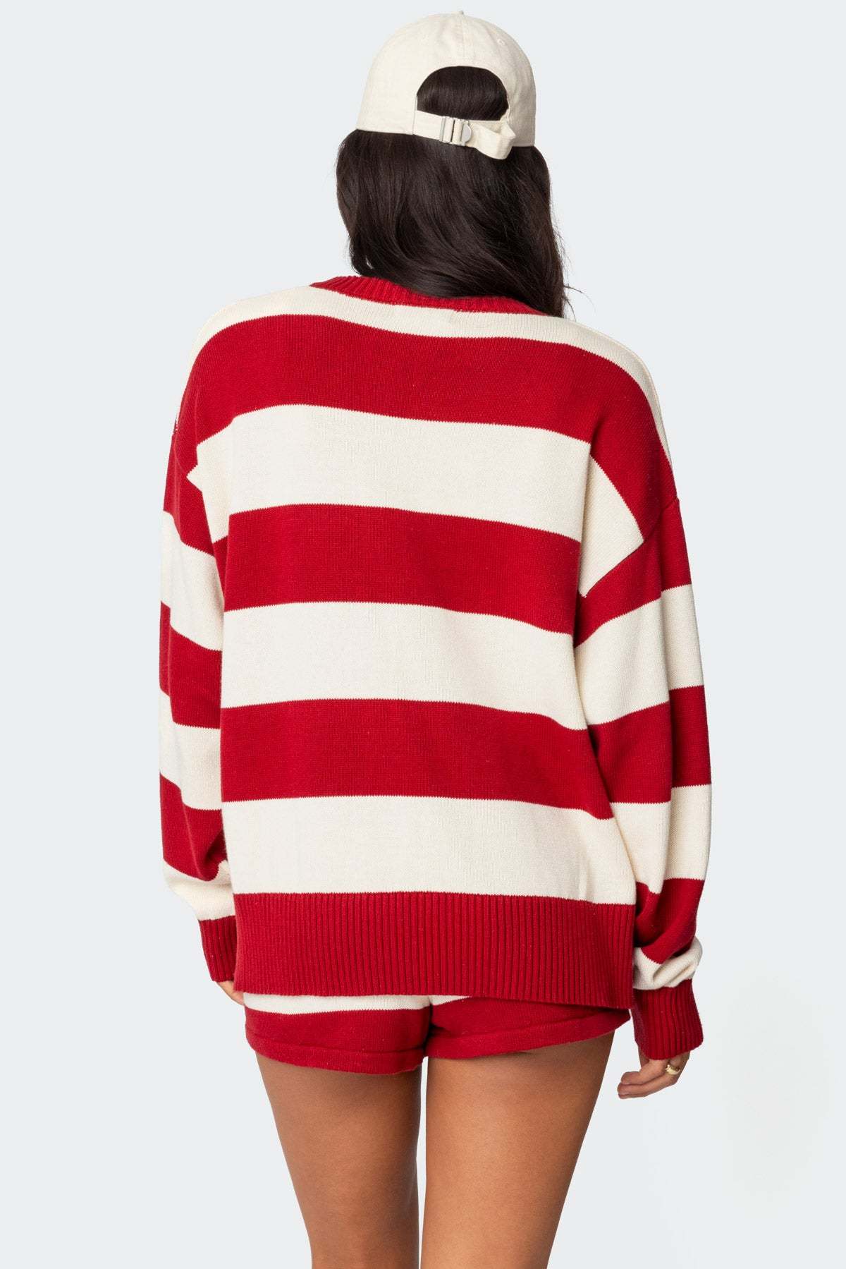 Riley Oversized Striped Sweater - BURGUNDY AND CREAM