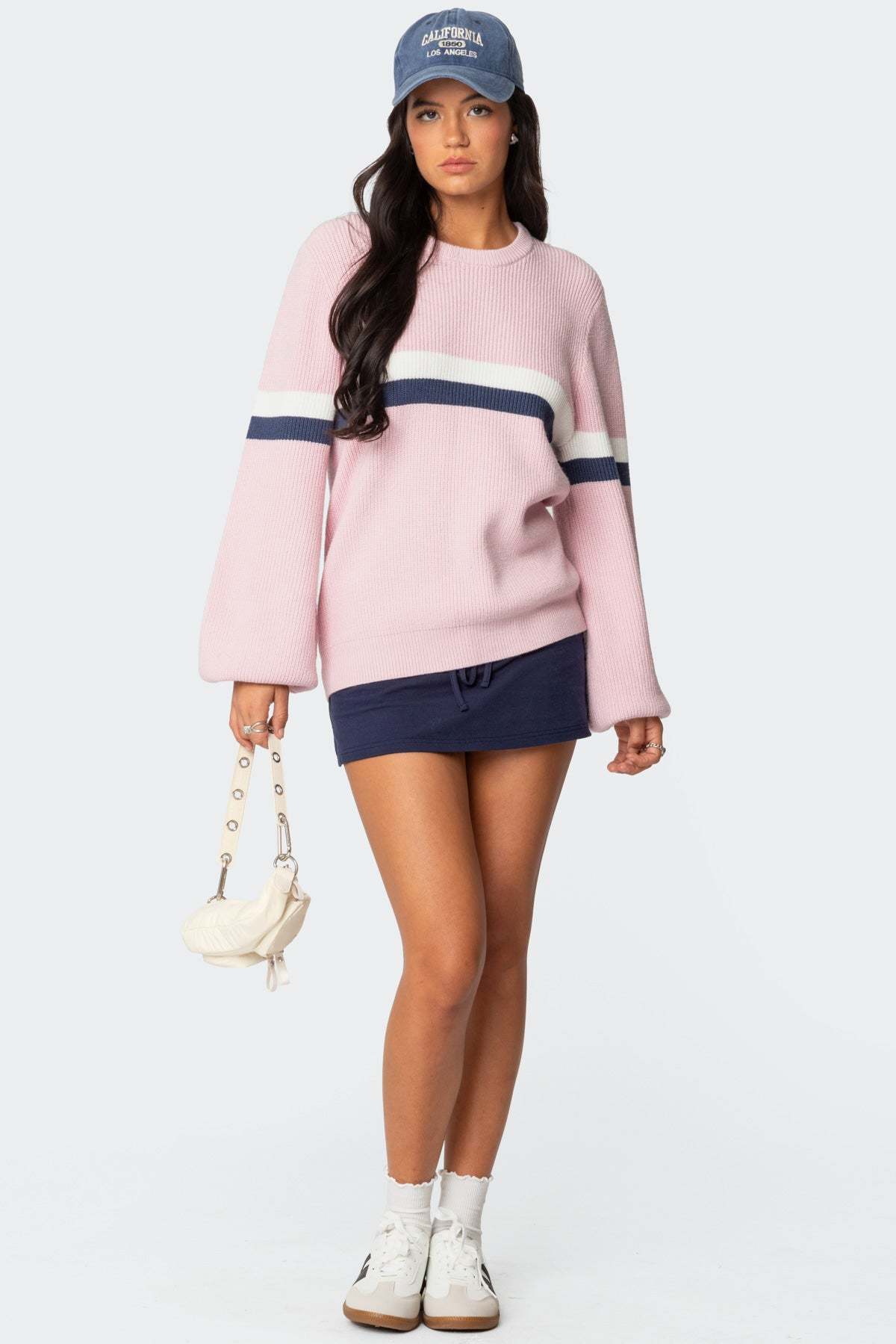 Nautical Striped Oversized Sweater - PINK