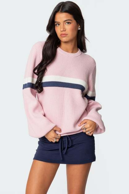 Nautical Striped Oversized Sweater - PINK