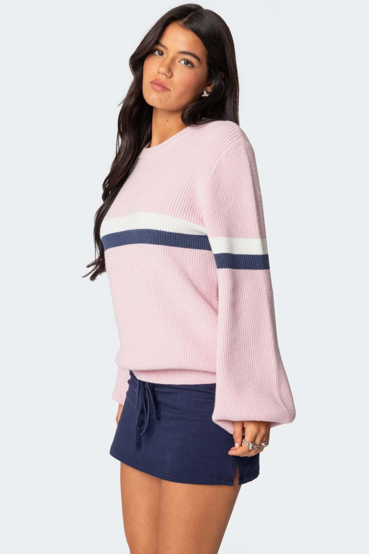 Nautical Striped Oversized Sweater - PINK