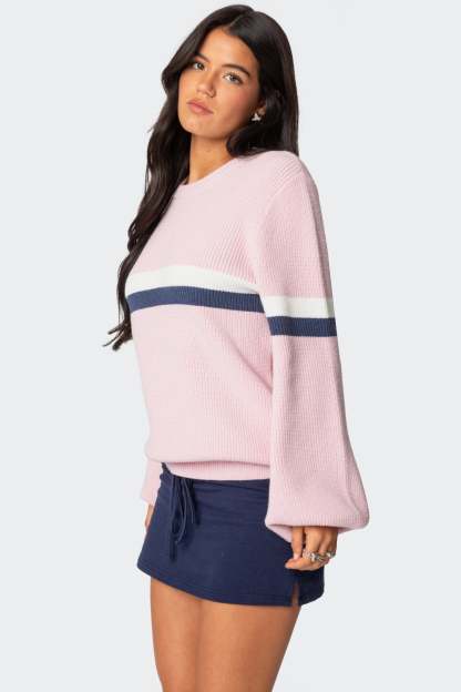 Nautical Striped Oversized Sweater - PINK