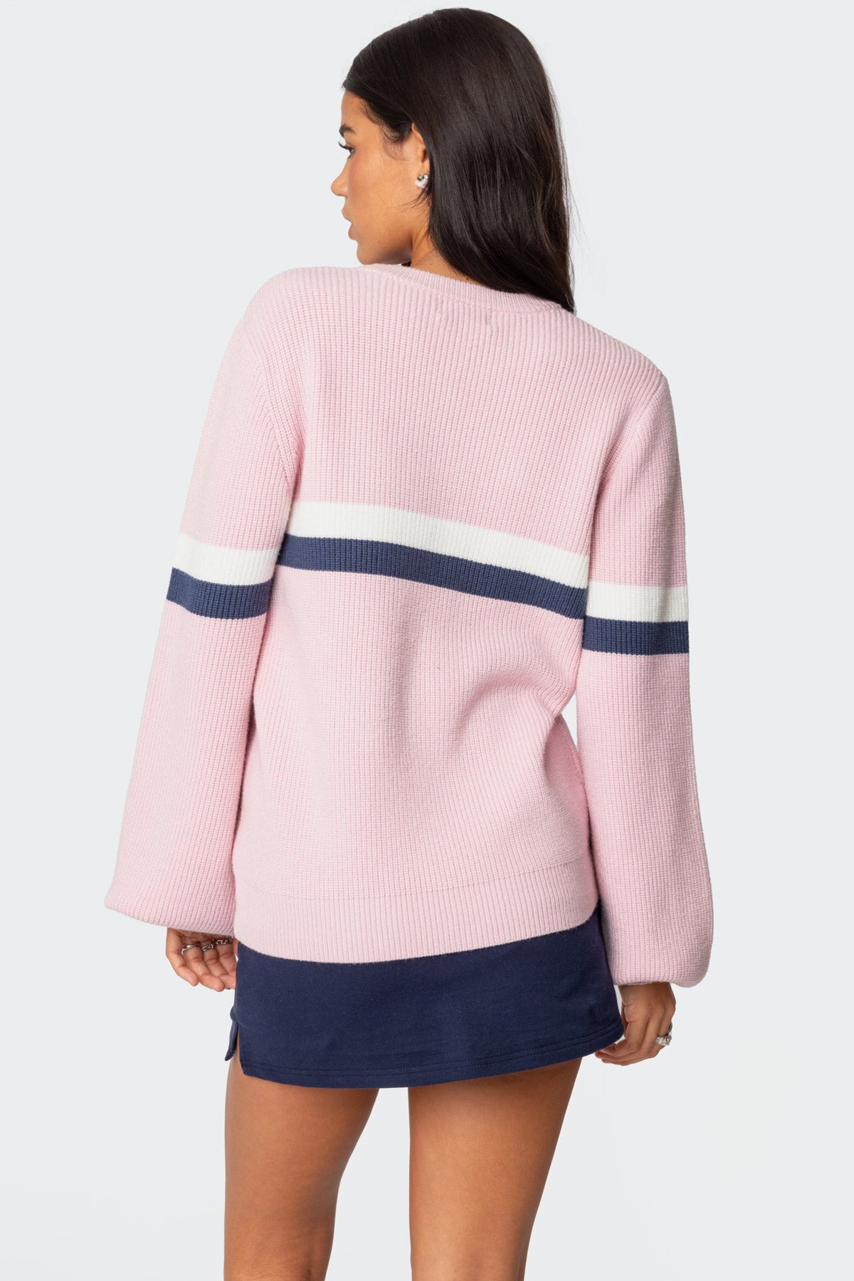 Nautical Striped Oversized Sweater - PINK