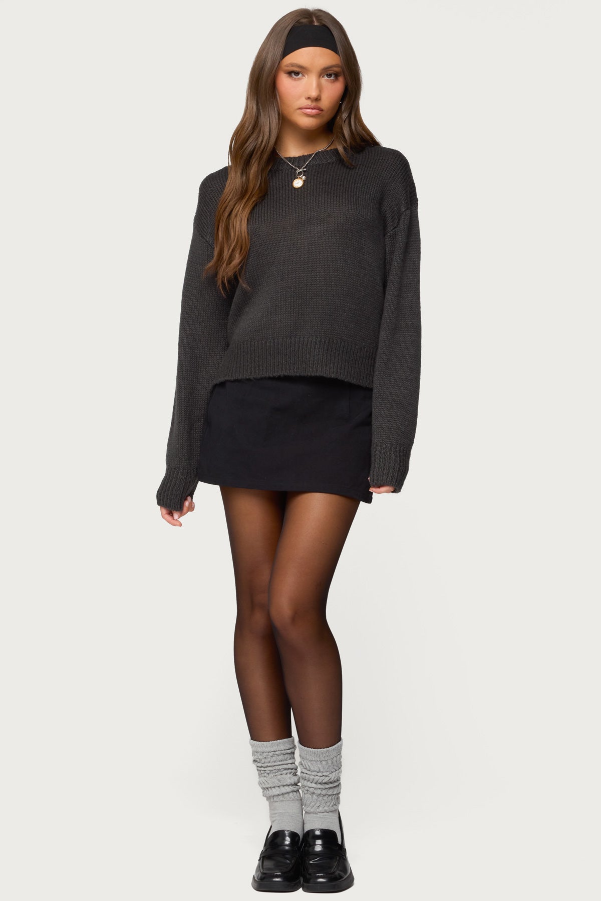 Kyrah Oversized Knit Sweater - DARK-GRAY