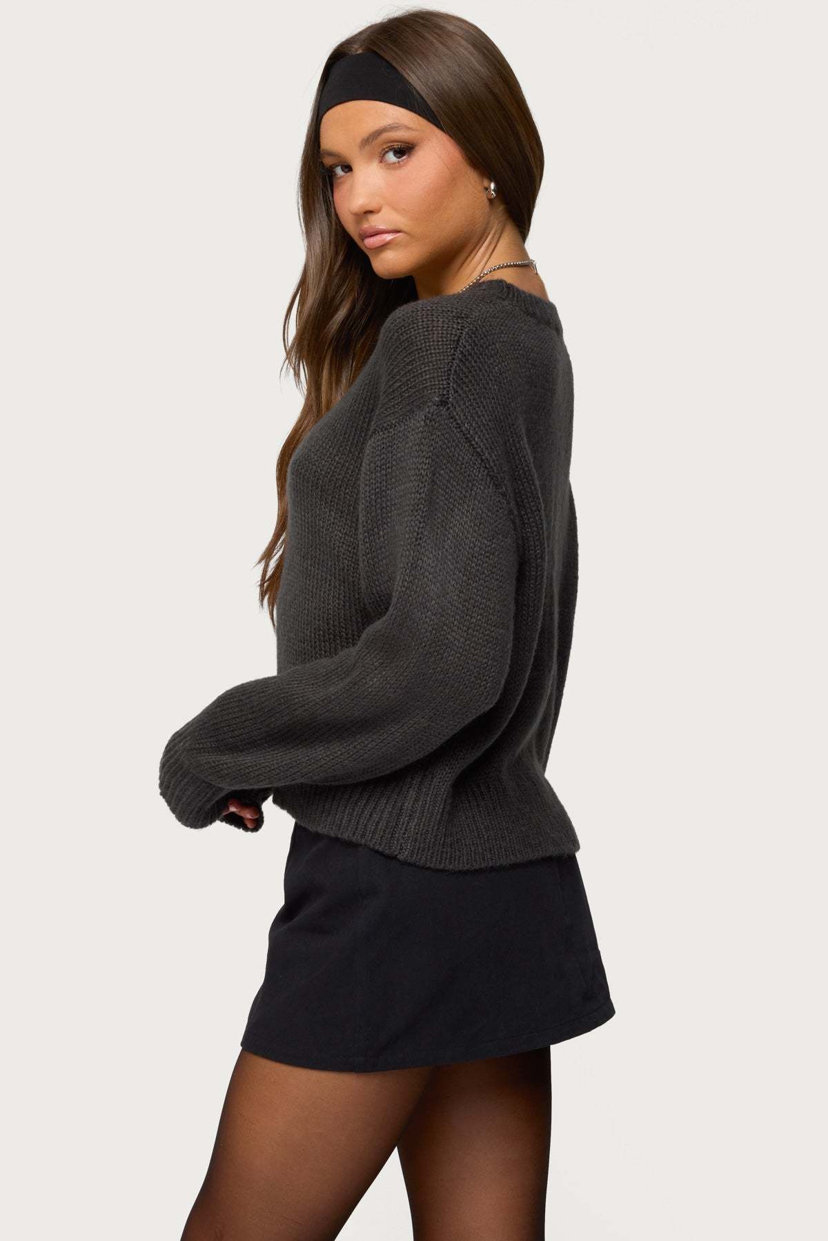 Kyrah Oversized Knit Sweater - DARK-GRAY
