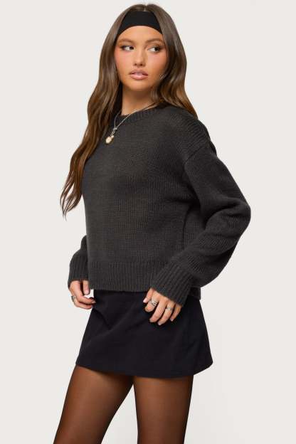 Kyrah Oversized Knit Sweater - DARK-GRAY