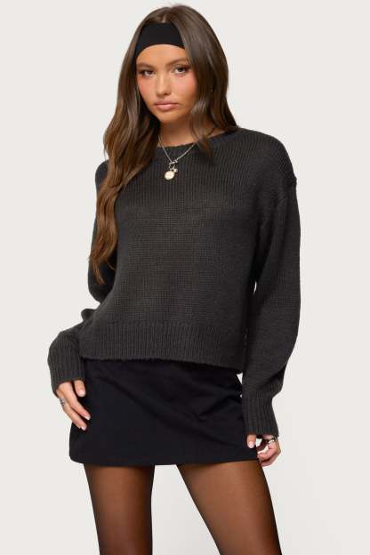 Kyrah Oversized Knit Sweater - DARK-GRAY