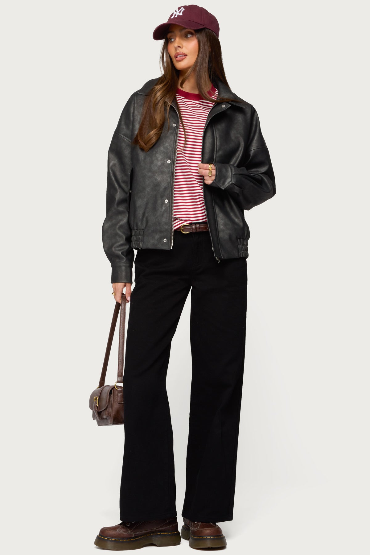 Mori Oversized Faux Leather Jacket - GRAY