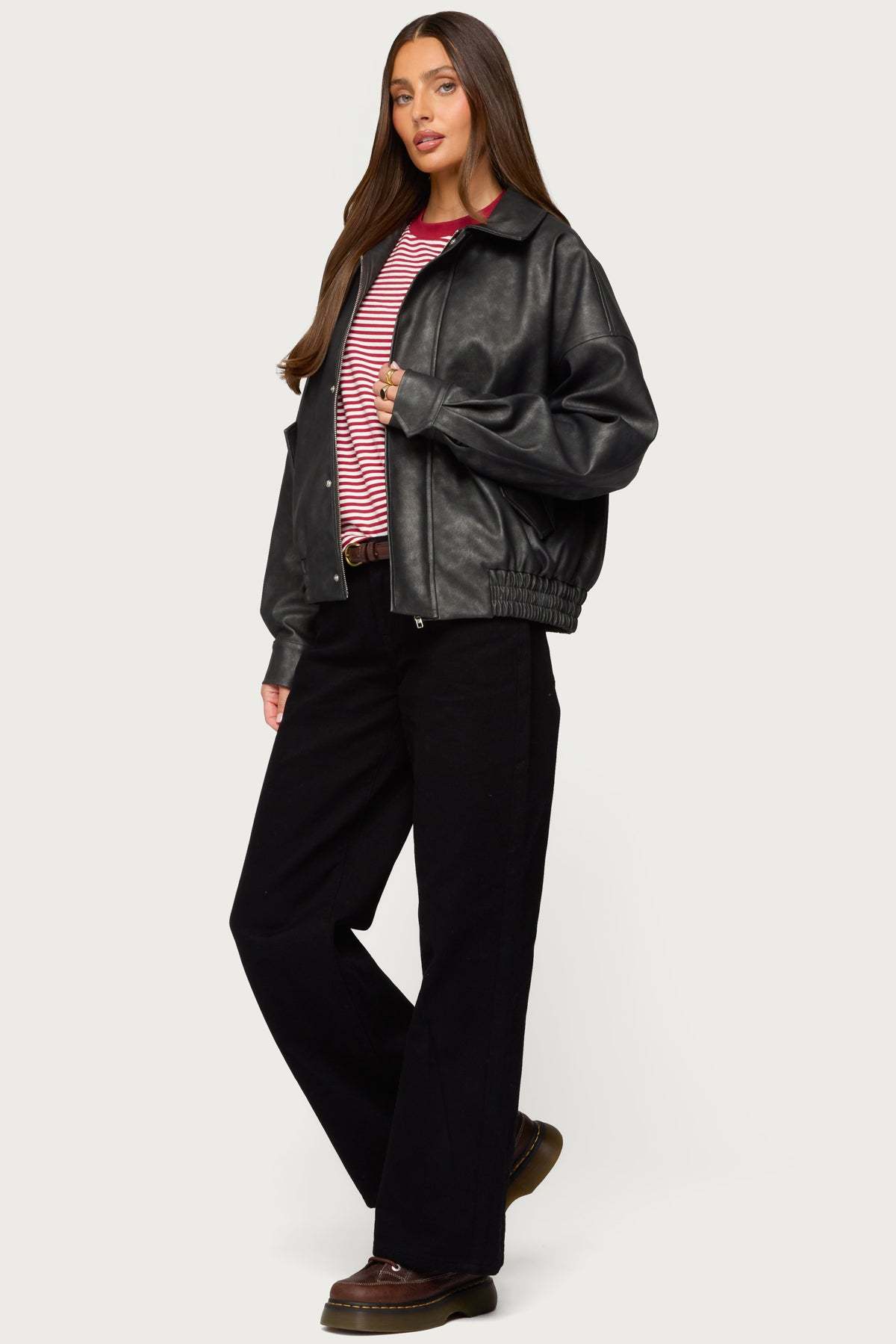 Mori Oversized Faux Leather Jacket - GRAY