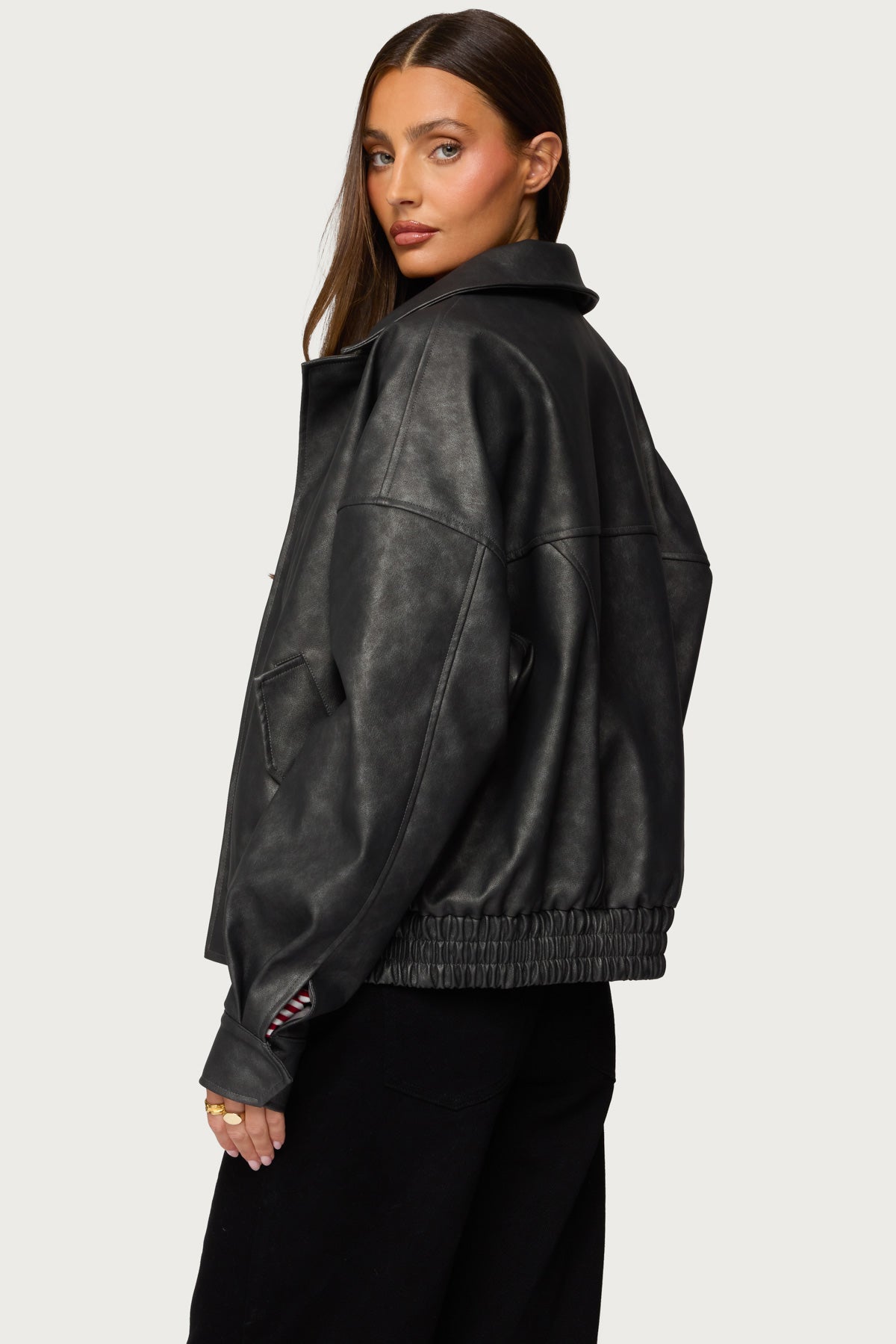 Mori Oversized Faux Leather Jacket - GRAY