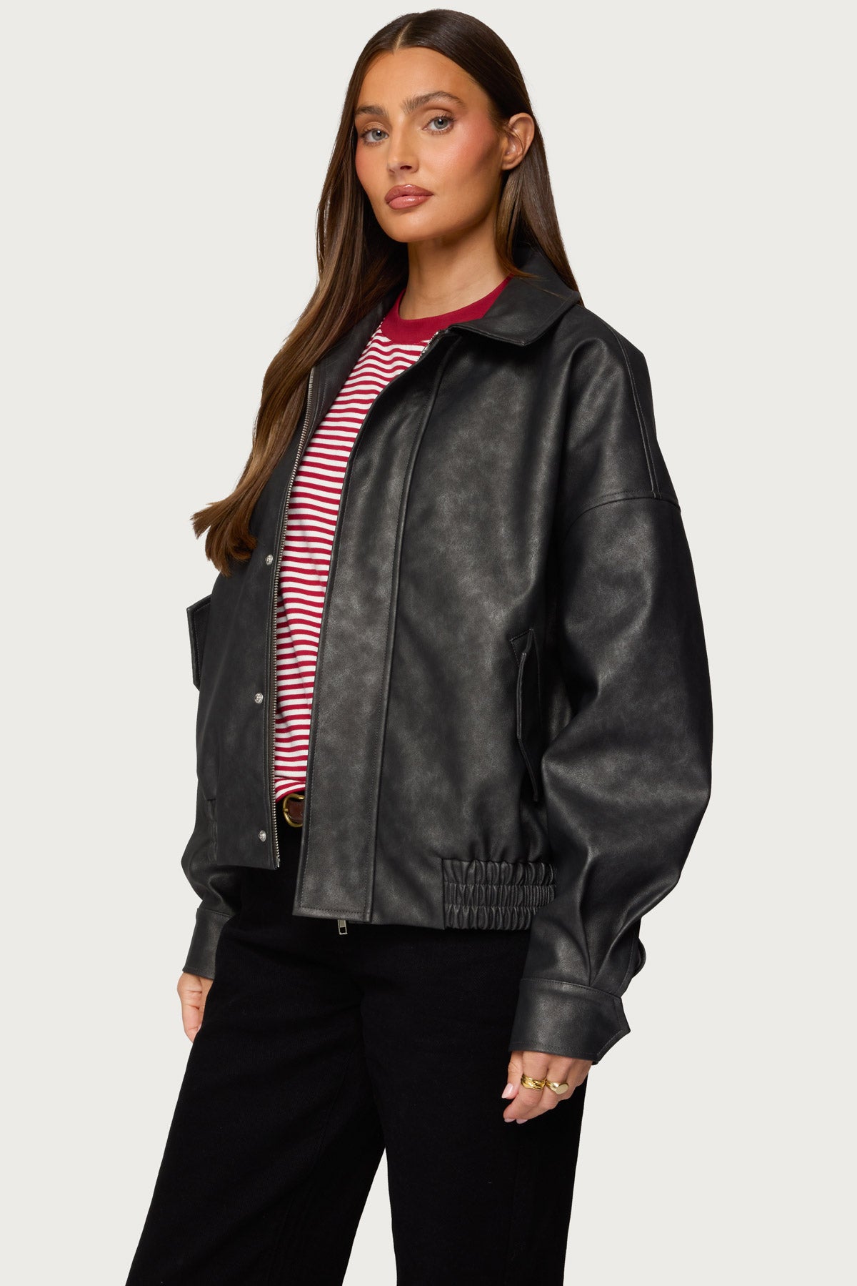 Mori Oversized Faux Leather Jacket - GRAY
