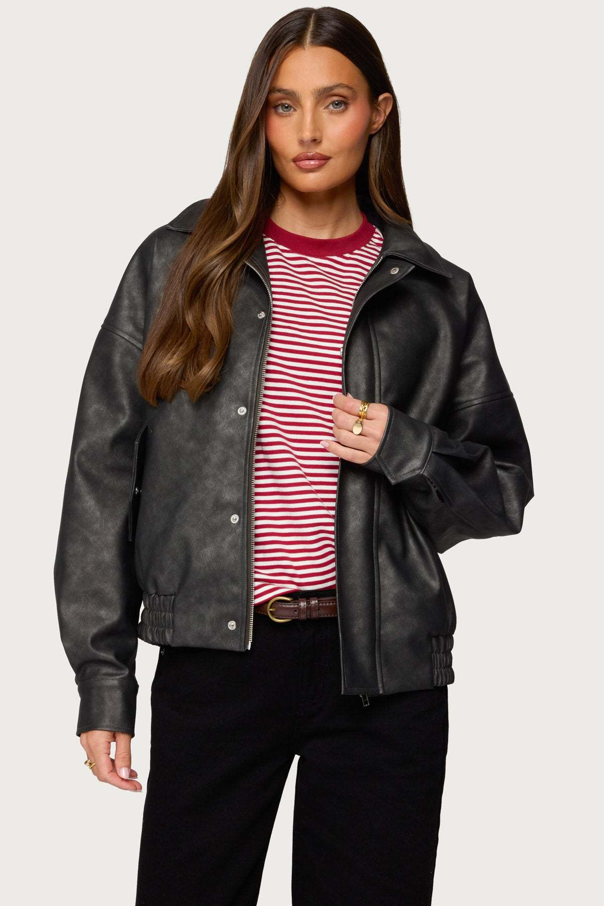 Mori Oversized Faux Leather Jacket - GRAY