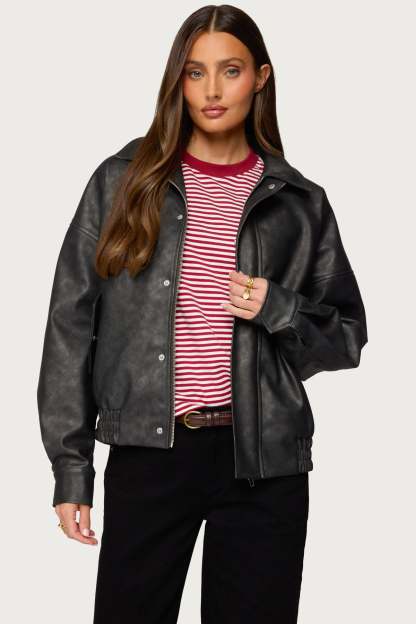 Mori Oversized Faux Leather Jacket - GRAY