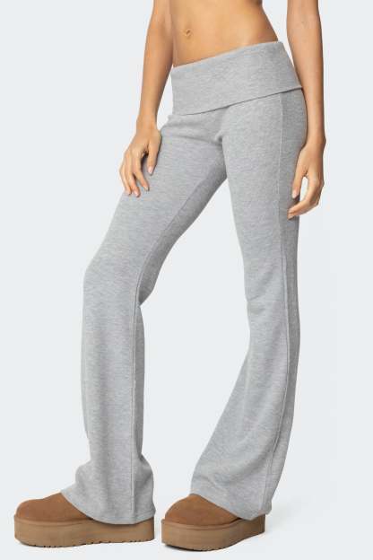 Sab Fold Over Waffle Knit Pants - GRAY MELANGE