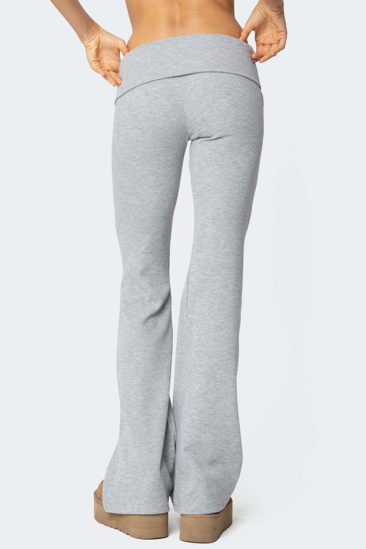 Sab Fold Over Waffle Knit Pants - GRAY MELANGE