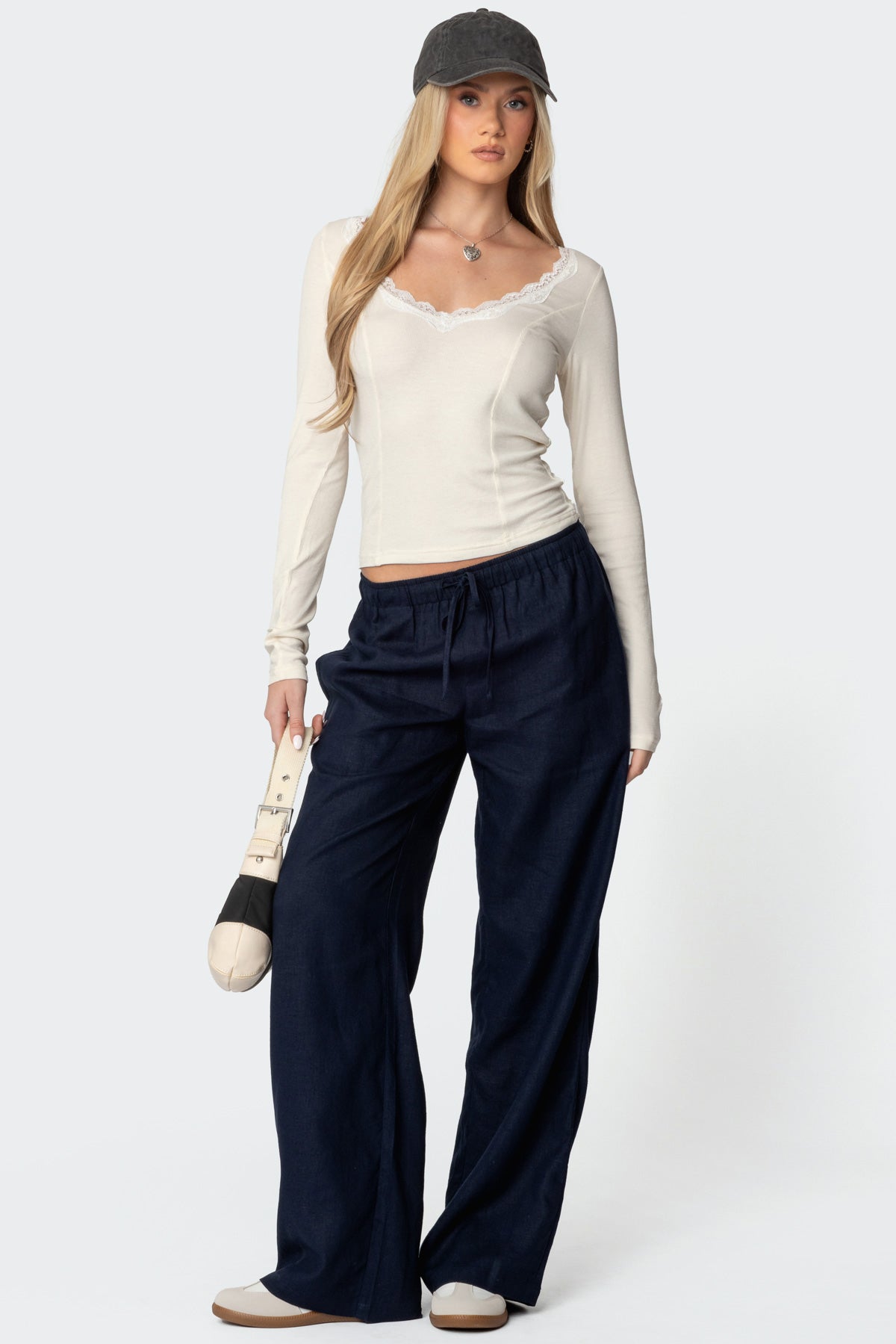 Yasmine Linen Look Pants - NAVY