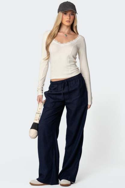 Yasmine Linen Look Pants - NAVY