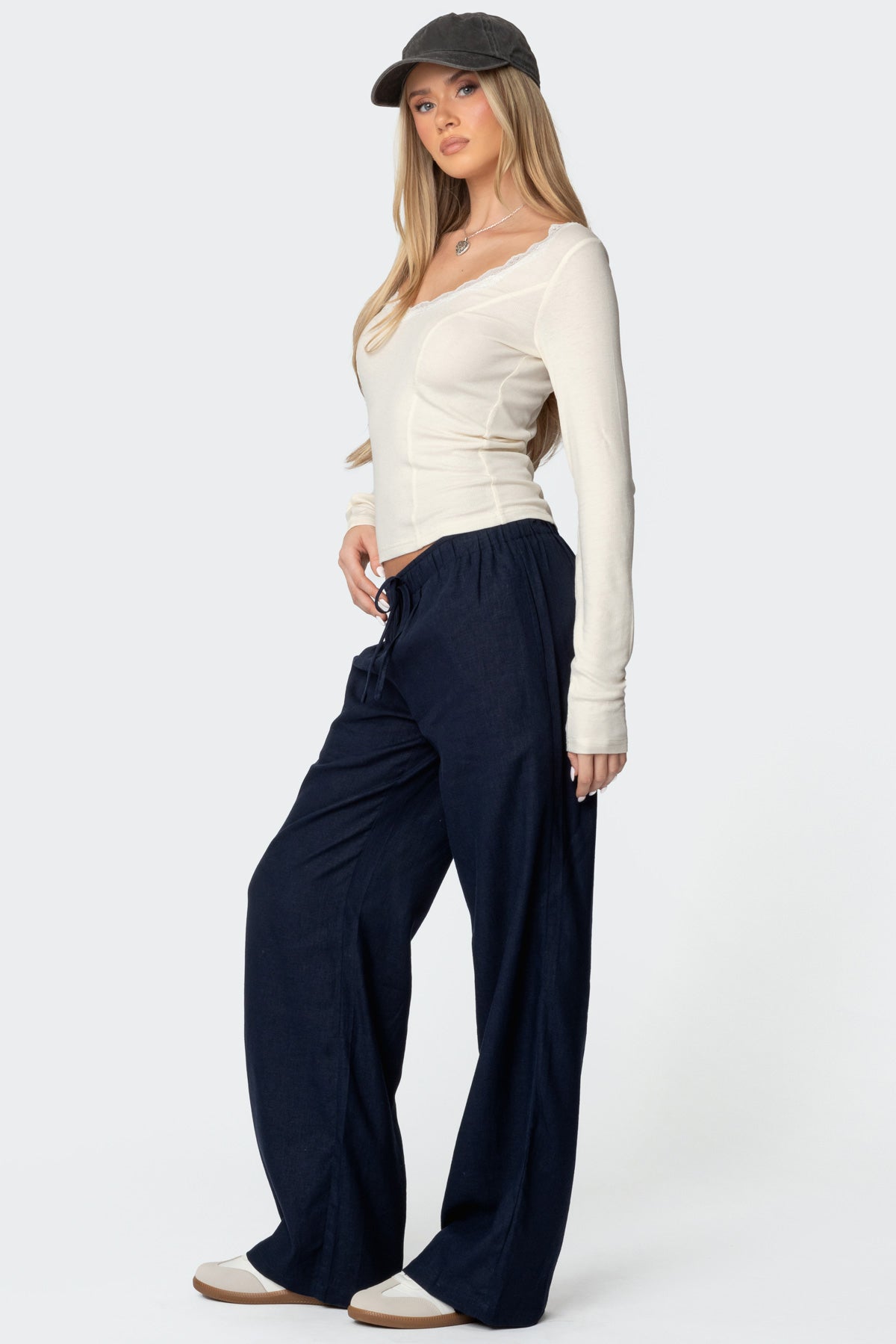 Yasmine Linen Look Pants - NAVY
