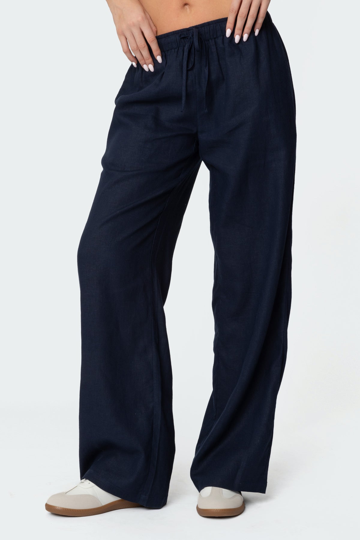 Yasmine Linen Look Pants - NAVY